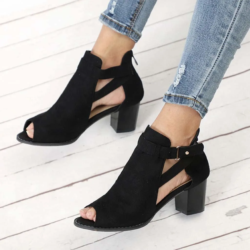 HINDOLA Women's Sandals Black High Heels Fashion Buckle Cutout Sandals High-Heeled Shoes for Women Sandals