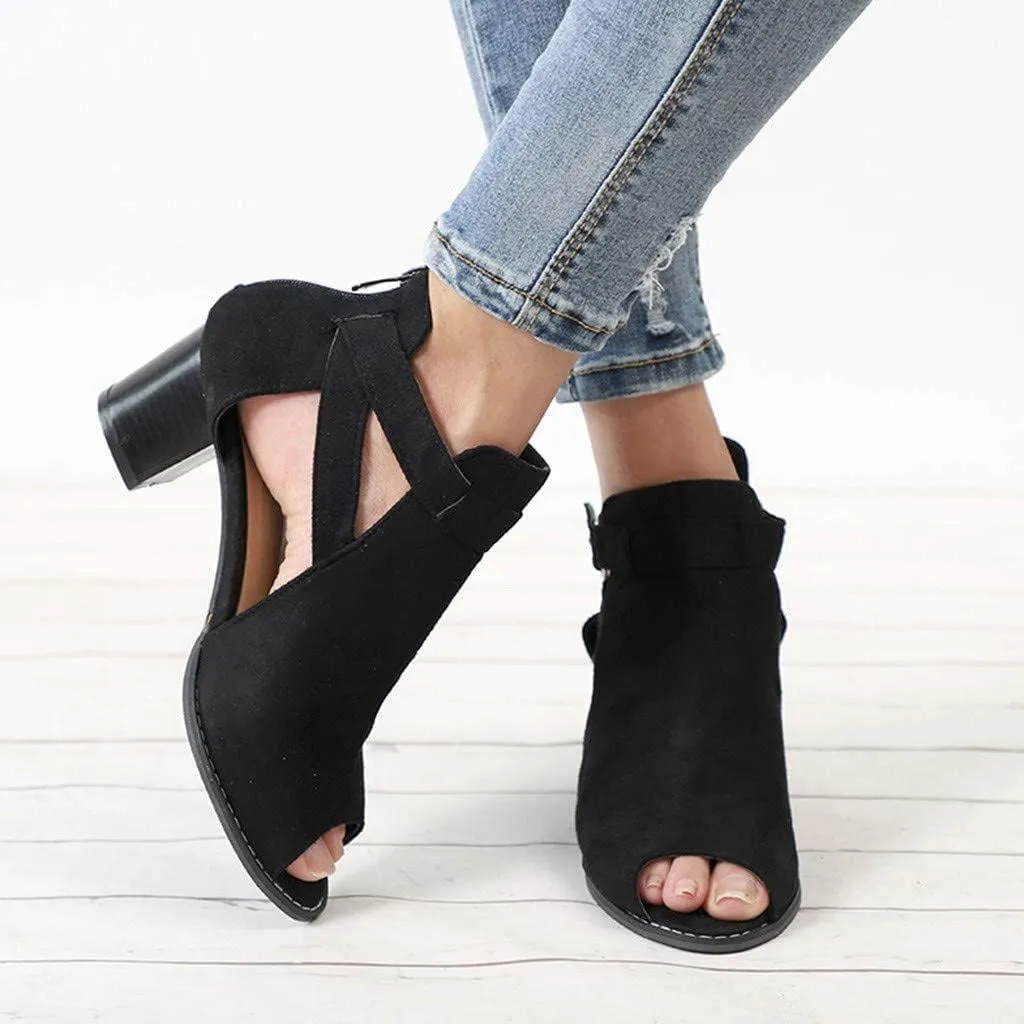 HINDOLA Women's Sandals Black High Heels Fashion Buckle Cutout Sandals High-Heeled Shoes for Women Sandals
