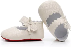 HONGTEYA Baby Girls Ballet Dress Shoes - Mary Jane Soft Sole Sidebow Toddler Moccasins
