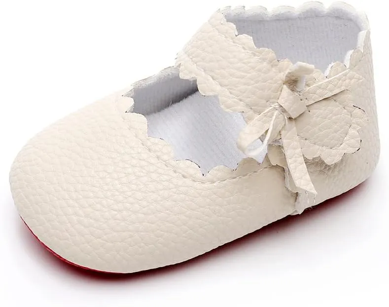 HONGTEYA Baby Girls Ballet Dress Shoes - Mary Jane Soft Sole Sidebow Toddler Moccasins
