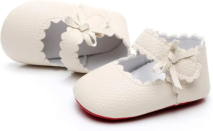 HONGTEYA Baby Girls Ballet Dress Shoes - Mary Jane Soft Sole Sidebow Toddler Moccasins