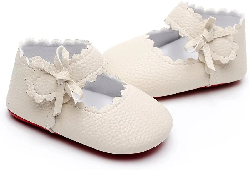 HONGTEYA Baby Girls Ballet Dress Shoes - Mary Jane Soft Sole Sidebow Toddler Moccasins