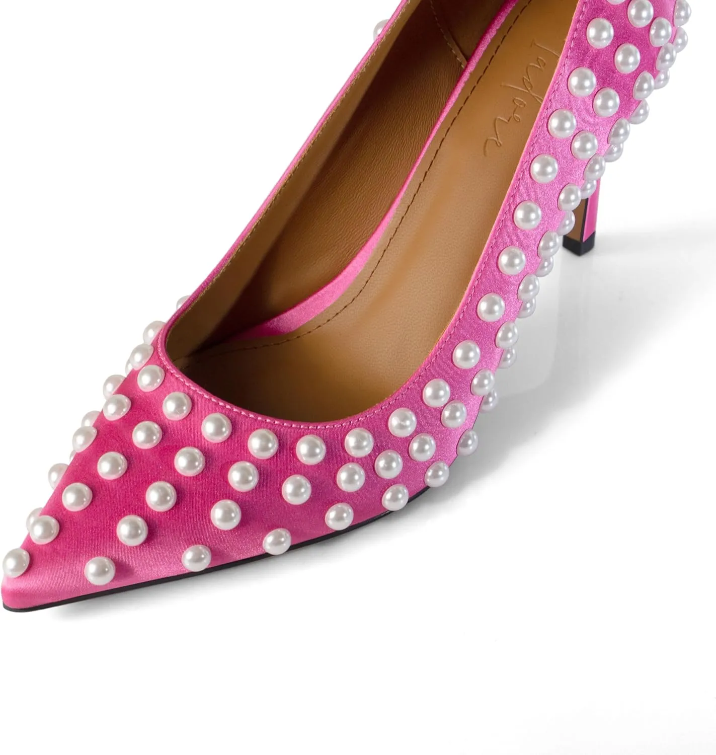 iadore Women Sexy Stiletto High Heel Pumps Chic Pearl Studded Slip-on Shoes Satin Pointed Toe Fashion Dress Pumps Size 5-12 US
