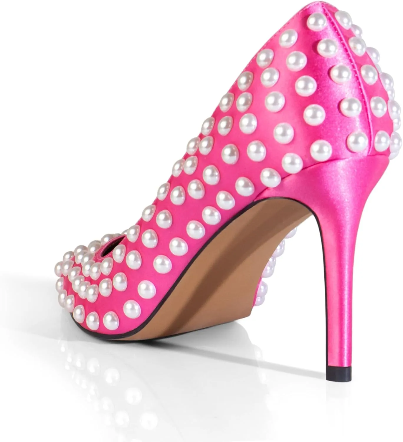 iadore Women Sexy Stiletto High Heel Pumps Chic Pearl Studded Slip-on Shoes Satin Pointed Toe Fashion Dress Pumps Size 5-12 US