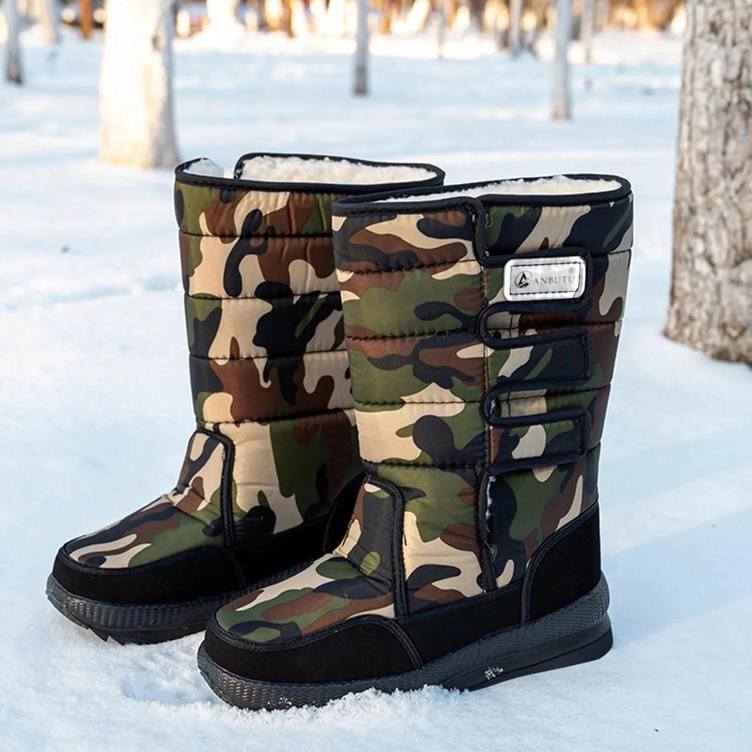 Insulated Snow Shoes for Men Non-Slip Womens Winter Plush Lined Knee High Boots Women