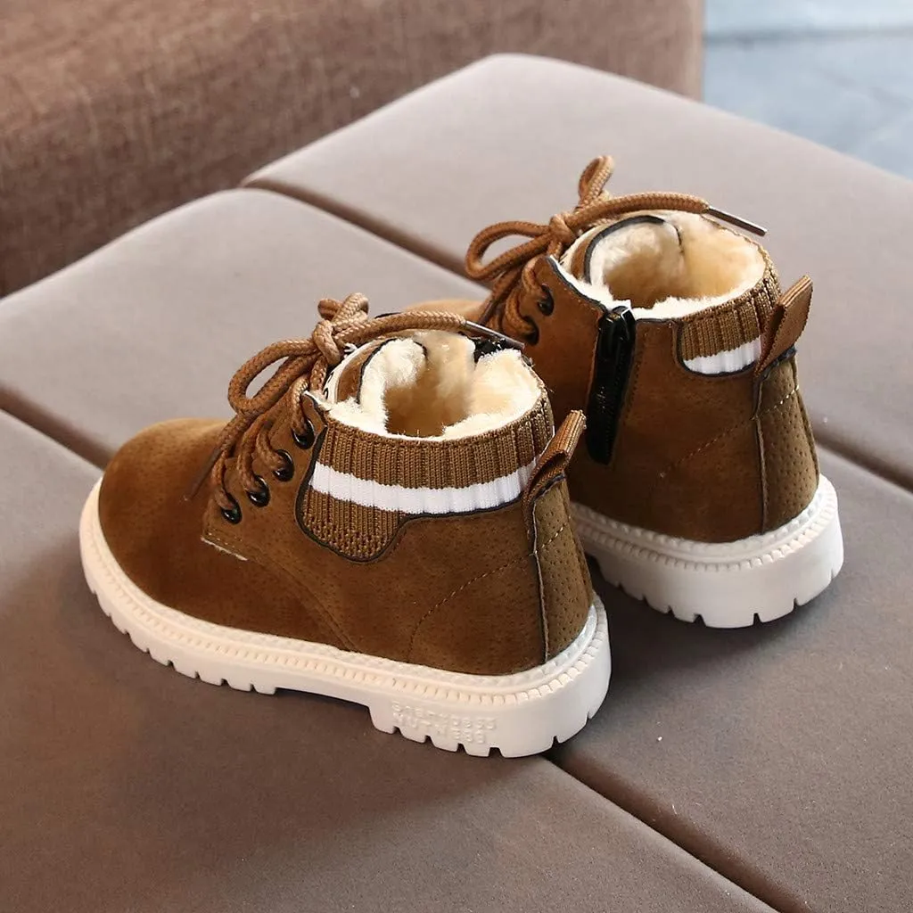 Kids Winter Boots Boys Girls Short Boots Kids Outdoor Waterproof Hiking Ankle Boots Soft Fuzzy Non-Slip Snow Boots
