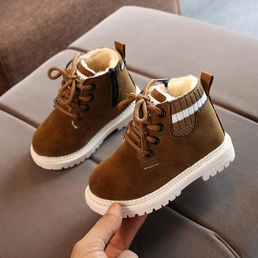 Kids Winter Boots Boys Girls Short Boots Kids Outdoor Waterproof Hiking Ankle Boots Soft Fuzzy Non-Slip Snow Boots