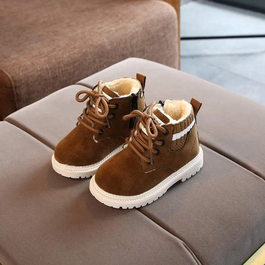 Kids Winter Boots Boys Girls Short Boots Kids Outdoor Waterproof Hiking Ankle Boots Soft Fuzzy Non-Slip Snow Boots