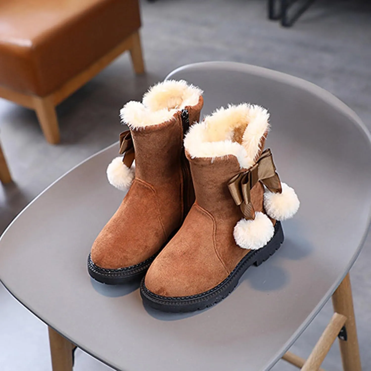 Kids Winter Boots Girls Boots Kids Winter Faux Fur Warm Snow Ankle Boots Non Slip Warm Comfortable Cute Walking Shoes