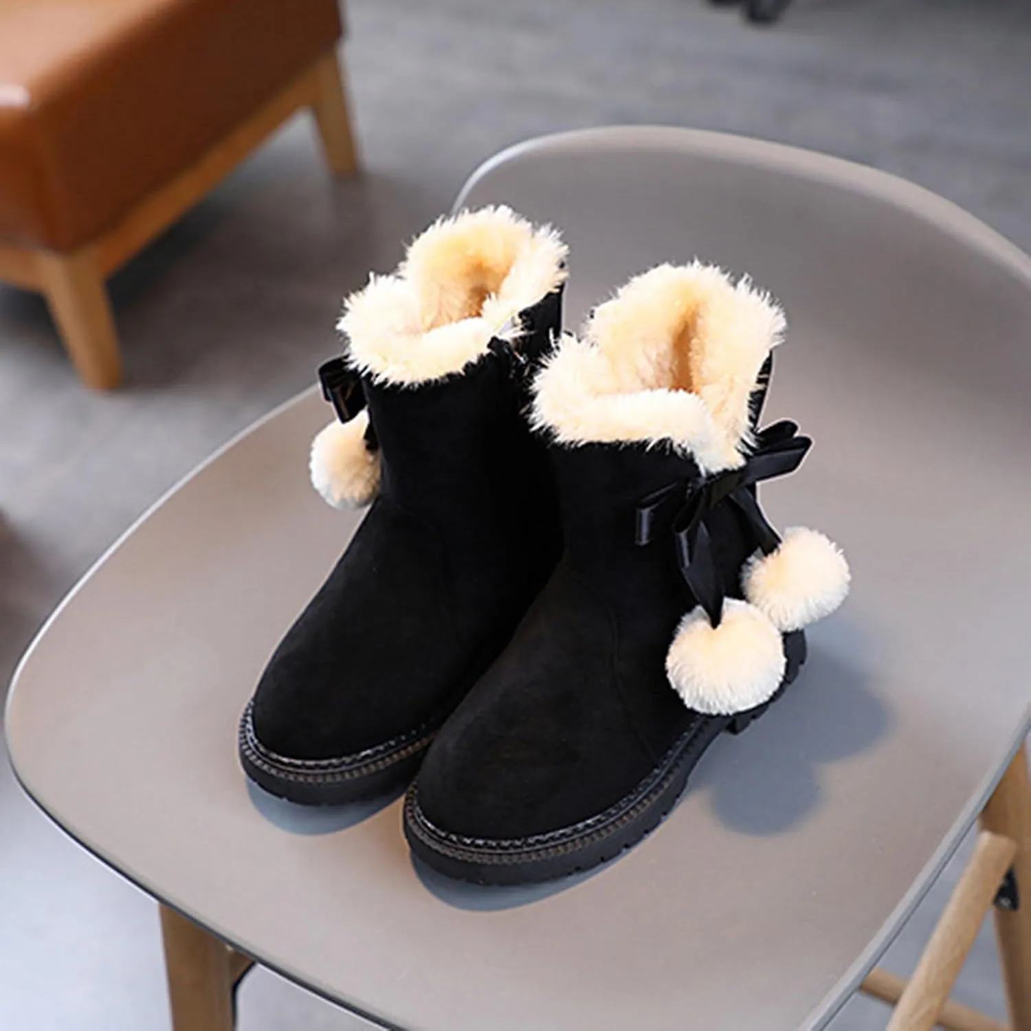 Kids Winter Boots Girls Boots Kids Winter Faux Fur Warm Snow Ankle Boots Non Slip Warm Comfortable Cute Walking Shoes