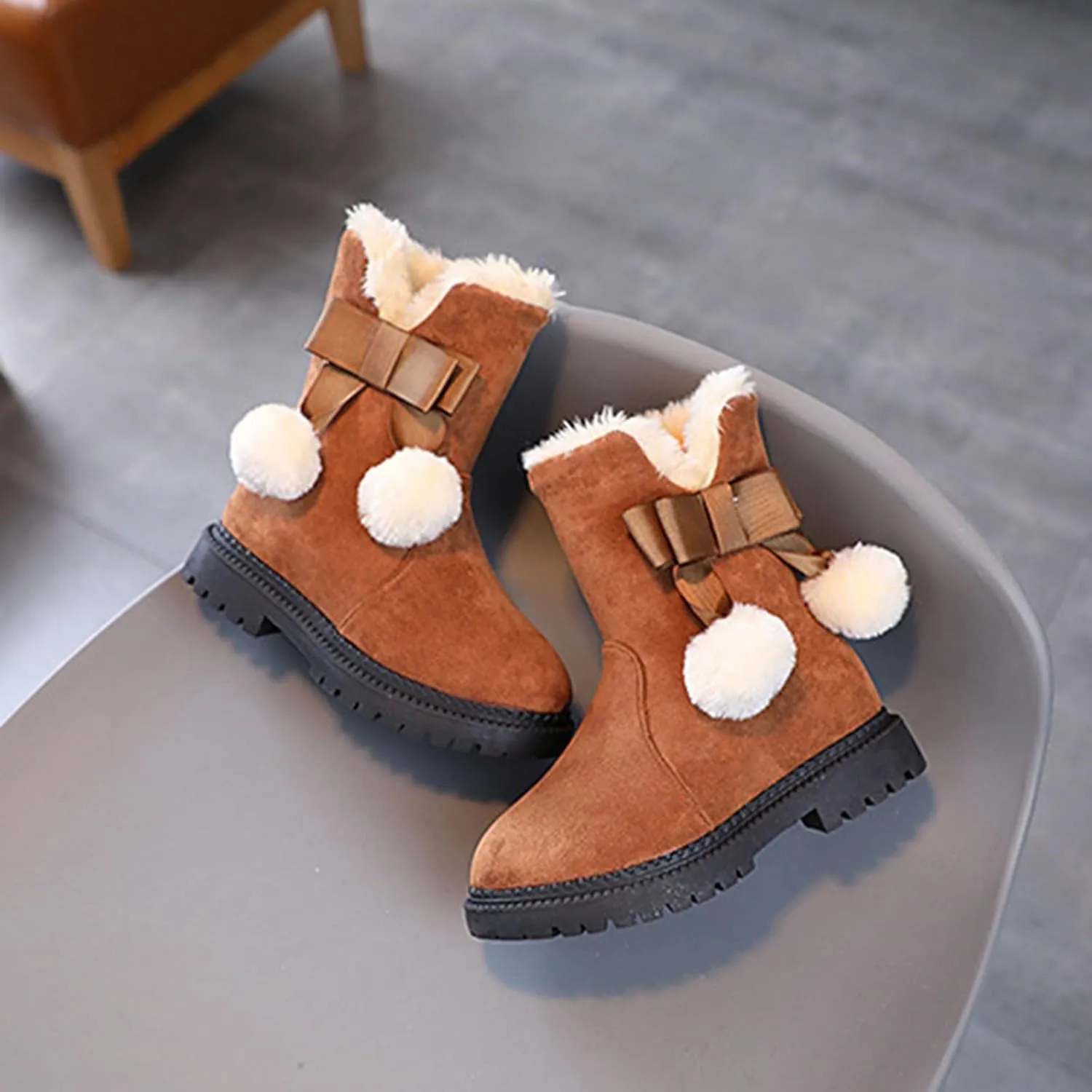 Kids Winter Boots Girls Boots Kids Winter Faux Fur Warm Snow Ankle Boots Non Slip Warm Comfortable Cute Walking Shoes