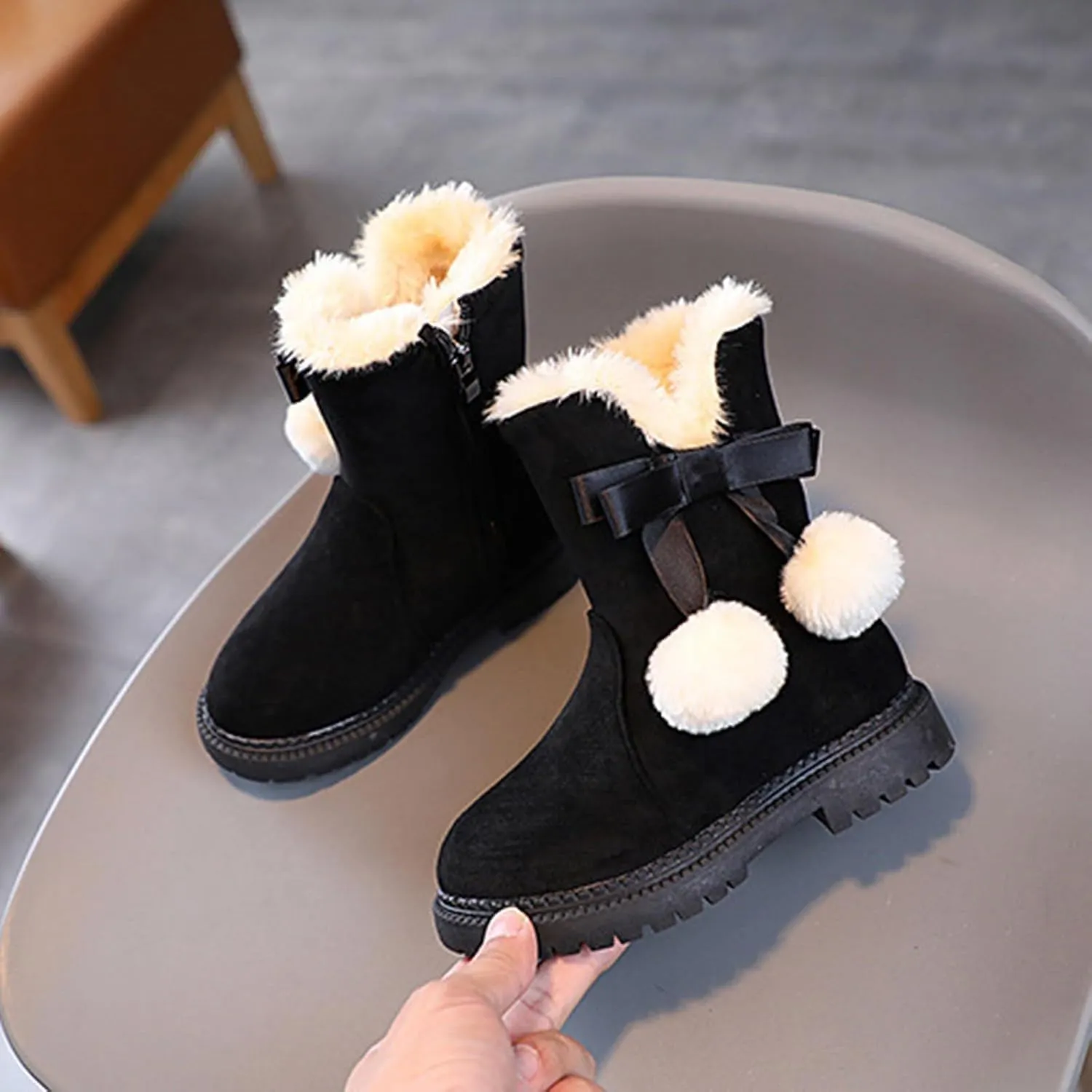 Kids Winter Boots Girls Boots Kids Winter Faux Fur Warm Snow Ankle Boots Non Slip Warm Comfortable Cute Walking Shoes