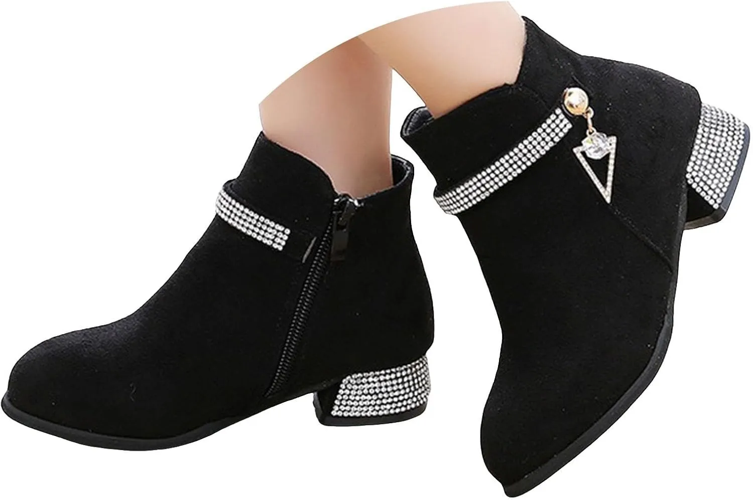 Kids Winter Boots Girls Dress Boots Short Shoes Girls Ankle Boots Low Heel Side Zipper Fall Winter Booties Outdoor Shoes