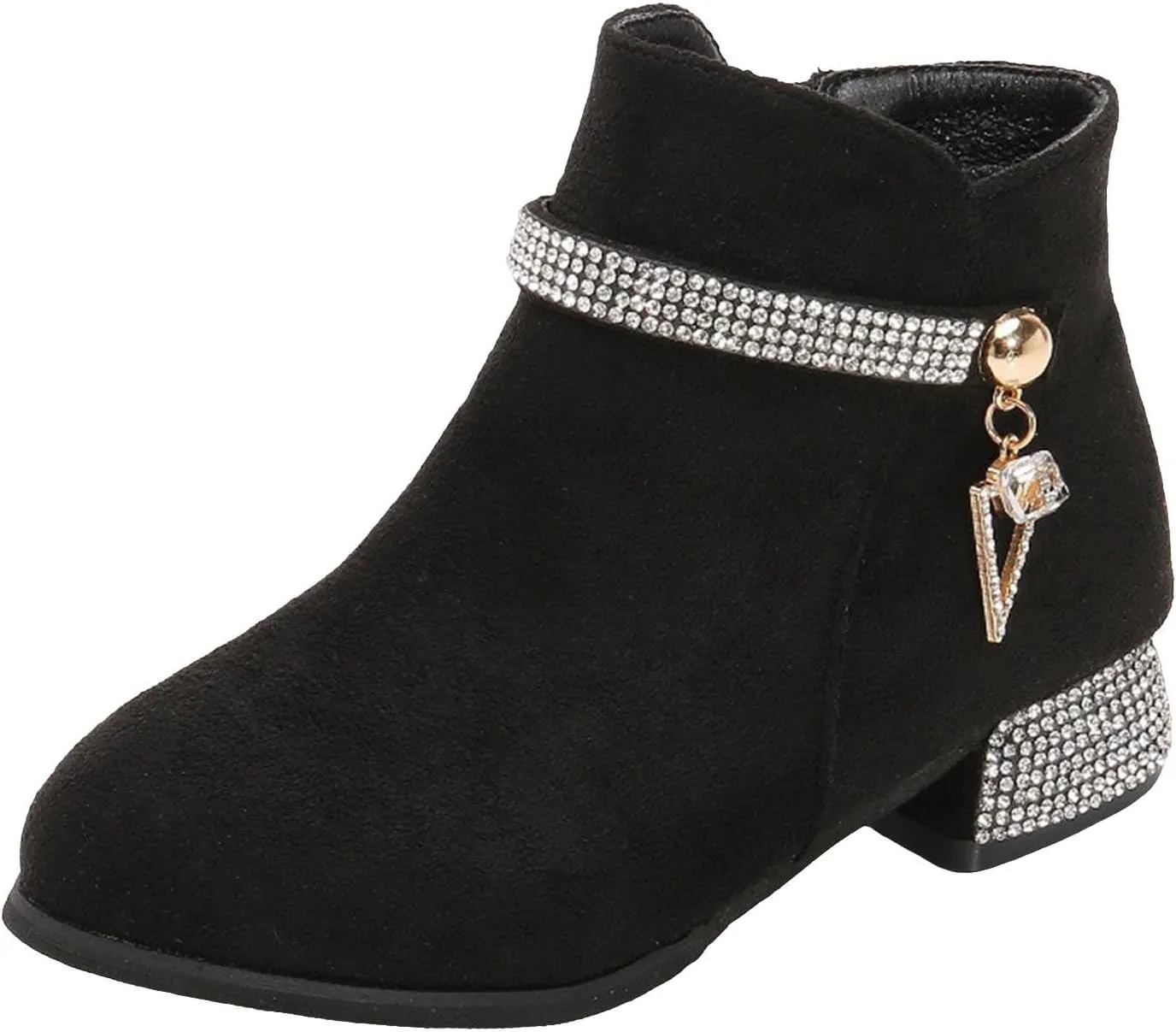 Kids Winter Boots Girls Dress Boots Short Shoes Girls Comfort Ankle Boots Low Chunky Heel Side Zipper Dress Boots