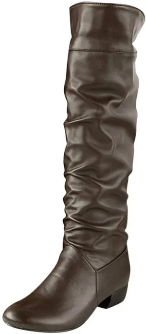Knee High Boots for Women Round Toe Wide Calf Boots Chunky Low Heel Cowboy Boots Pull On Tall Boots Winter Shoes