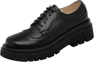 KOKOMOMO Womens Wingtip Platform Oxfords Chunky Vintage Lace Up Heels Shoes