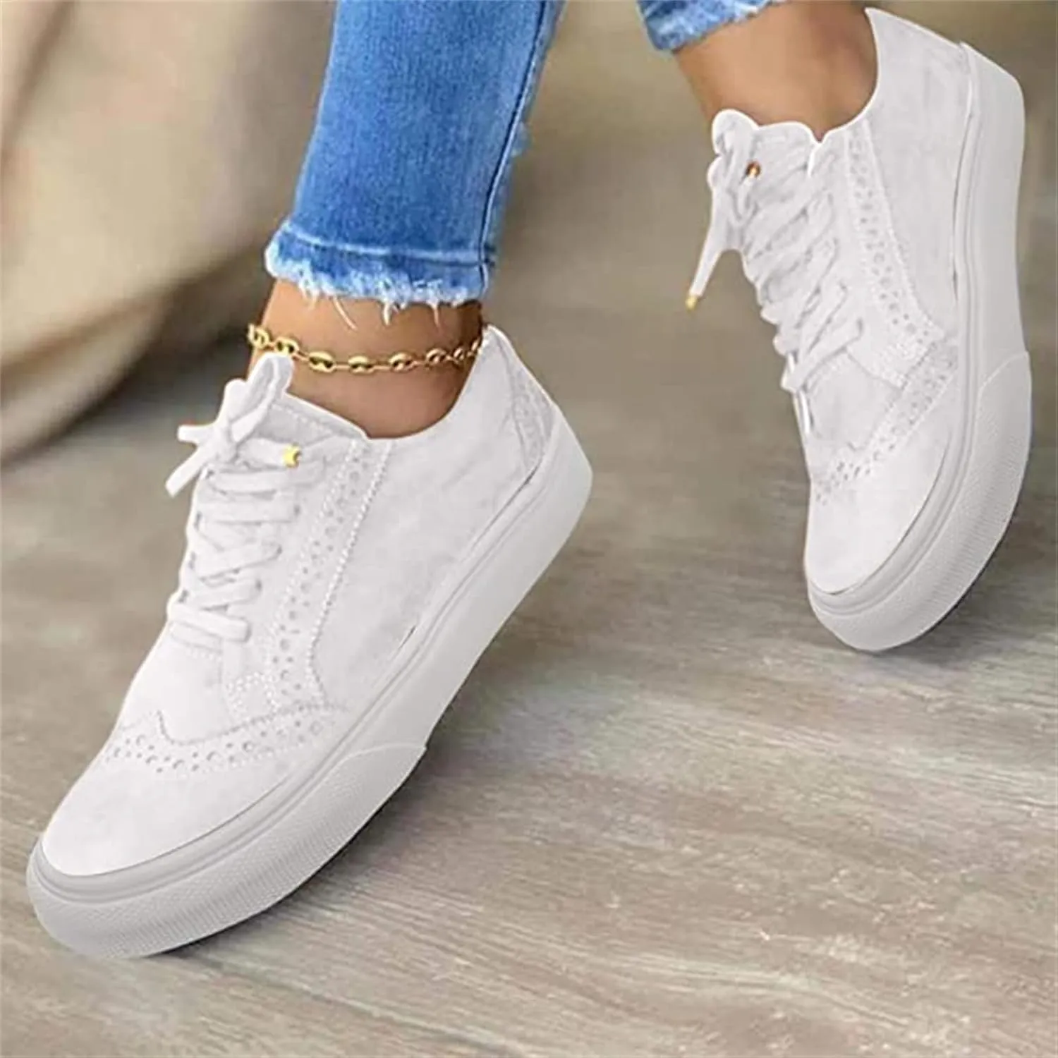 Ladmiple Sneakers For Women Slip On Wide Width Lace Up Fashion Dressy Casual Summer Canvas Walking Shoes Flats Loafers