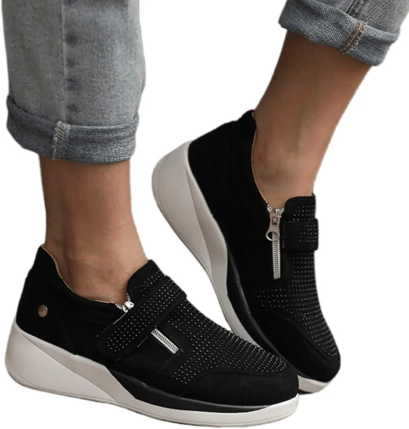 Ladmiple Sneakers For Women Walking Shoes Wide Width Glitter Shoes Slip On Casual Dressy Summer Fashion Flats Loafers