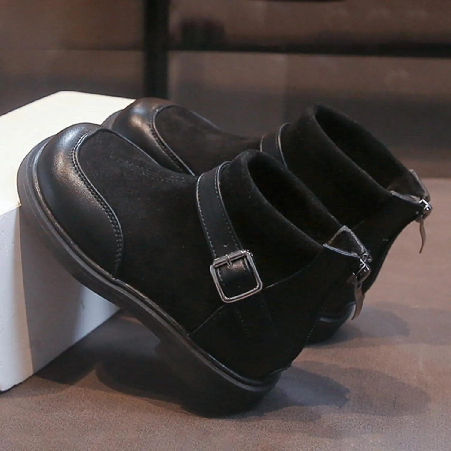 Leather Booties Boys Girls Kids Side Zipper Low Heel aterproof Shoes Sole Non Slip Comfy Fashion Ankle Snow Boots