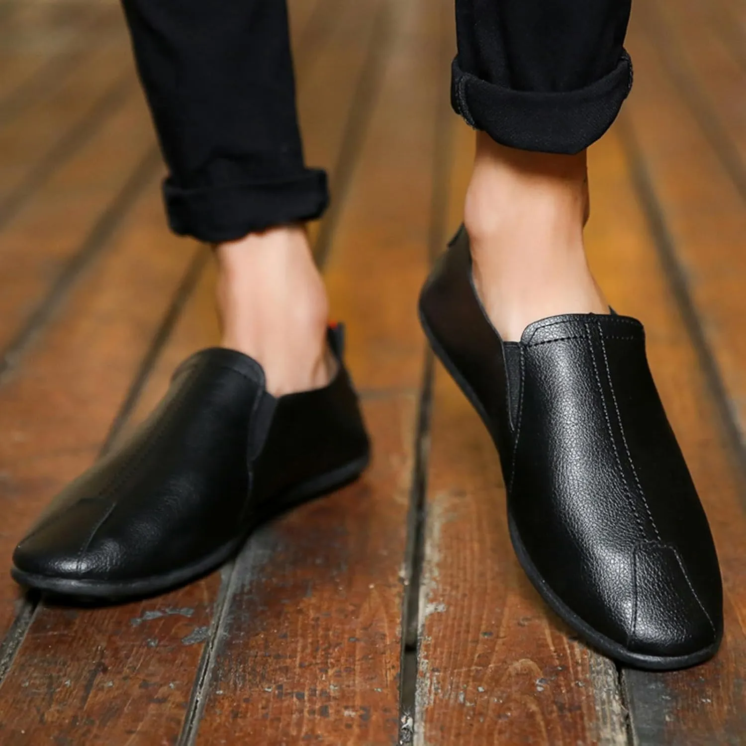 Leisure Men's Four Seasons Non Slip Flat Round Toe Breathable Slip On Lazy Leisure Casual Dress Shoes for Men Size 8 Cushion