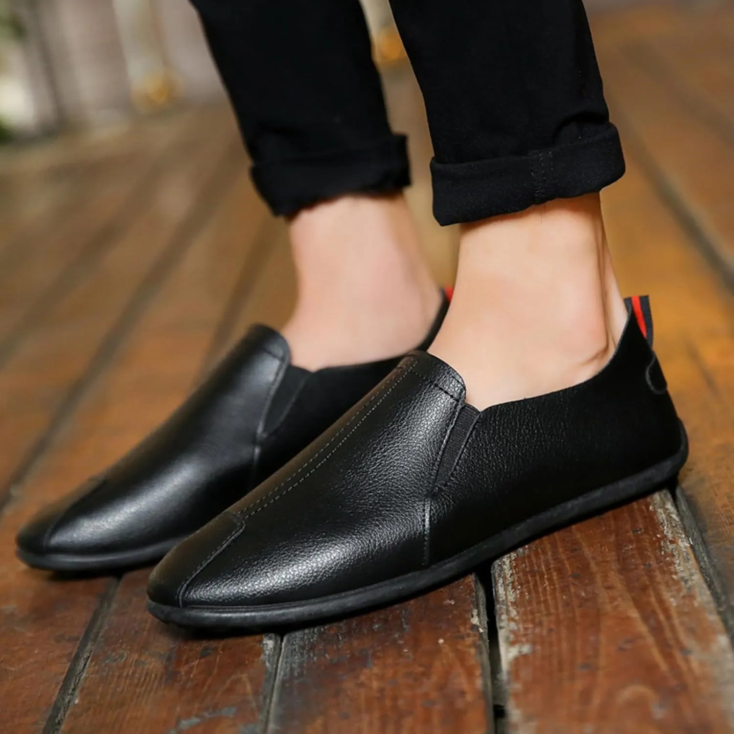 Leisure Men's Four Seasons Non Slip Flat Round Toe Breathable Slip On Lazy Leisure Casual Dress Shoes for Men Size 8 Cushion