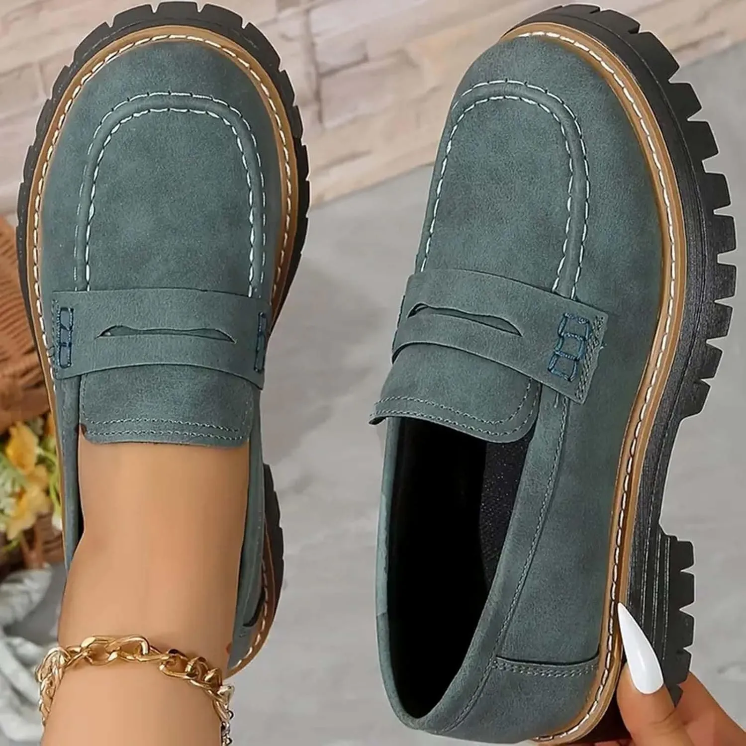 Loafers for Women 2025, Womens Loafers Comfortable Dressy Platform Chunky Penny Loafer Lug Sole Suede Loafers Slip on Work Office Business Casual Dress Shoes Ladies Loafers