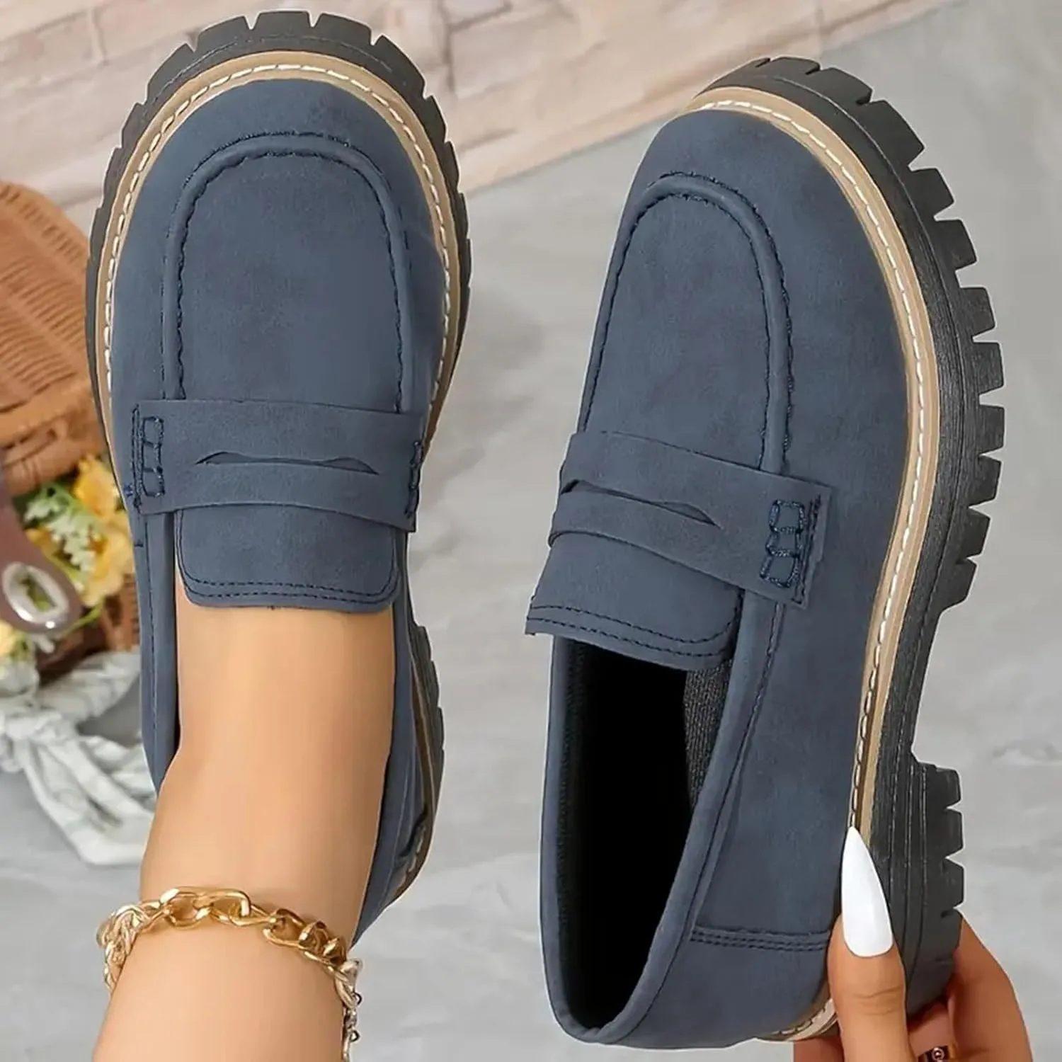 Loafers for Women 2025, Womens Loafers Comfortable Dressy Platform Chunky Penny Loafer Lug Sole Suede Loafers Slip on Work Office Business Casual Dress Shoes Ladies Loafers