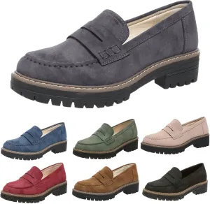 Loafers for Women 2025, Womens Loafers Comfortable Dressy Platform Chunky Penny Loafer Lug Sole Suede Loafers Slip on Work Office Business Casual Dress Shoes Ladies Loafers