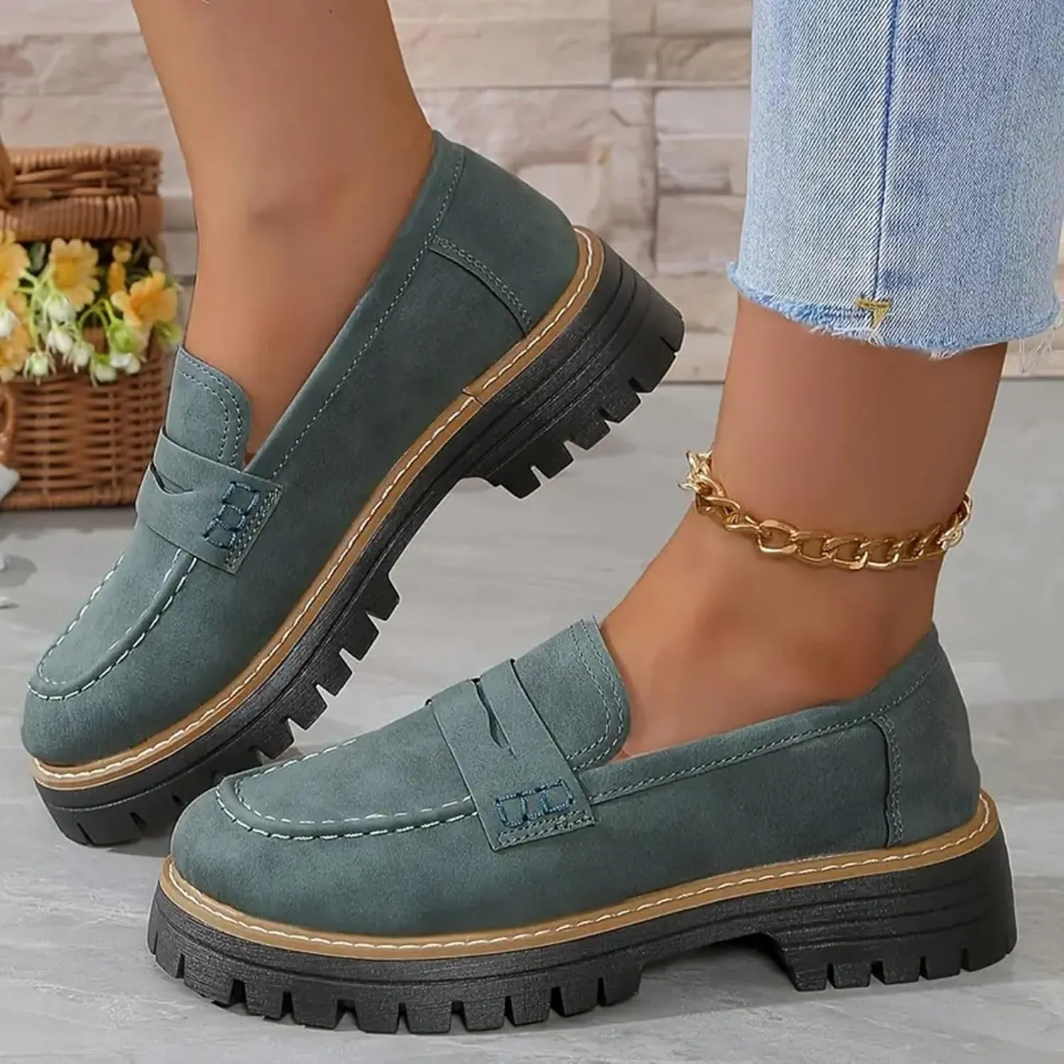 Loafers for Women 2025, Womens Loafers Comfortable Dressy Platform Chunky Penny Loafer Lug Sole Suede Loafers Slip on Work Office Business Casual Dress Shoes Ladies Loafers