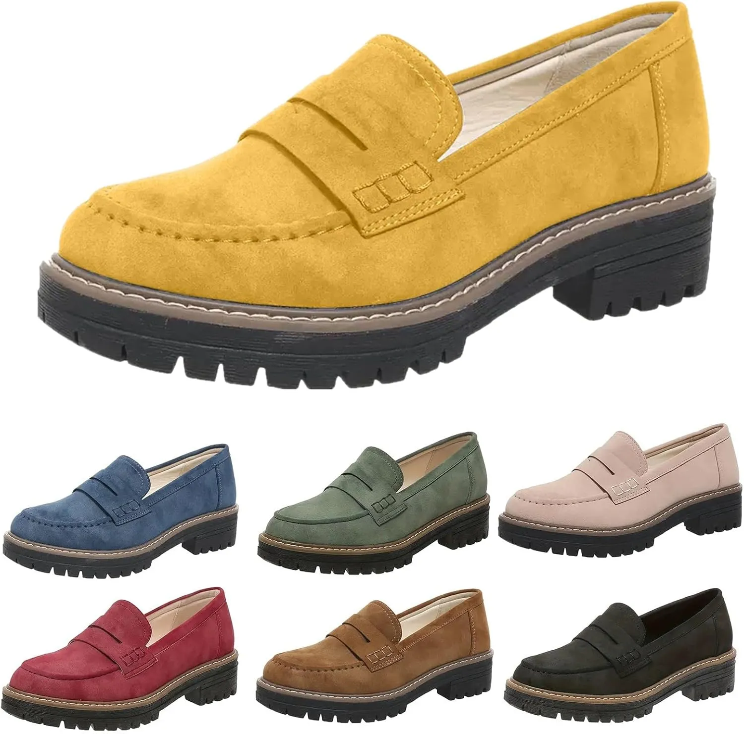 Loafers for Women 2025, Womens Loafers Comfortable Dressy Platform Chunky Penny Loafer Lug Sole Suede Loafers Slip on Work Office Business Casual Dress Shoes Ladies Loafers