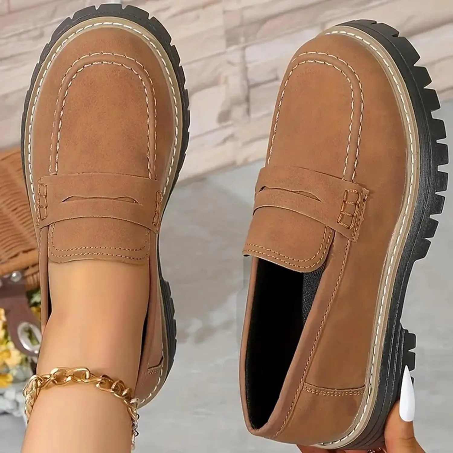 Loafers for Women 2025, Womens Loafers Comfortable Dressy Platform Chunky Penny Loafer Lug Sole Suede Loafers Slip on Work Office Business Casual Dress Shoes Ladies Loafers