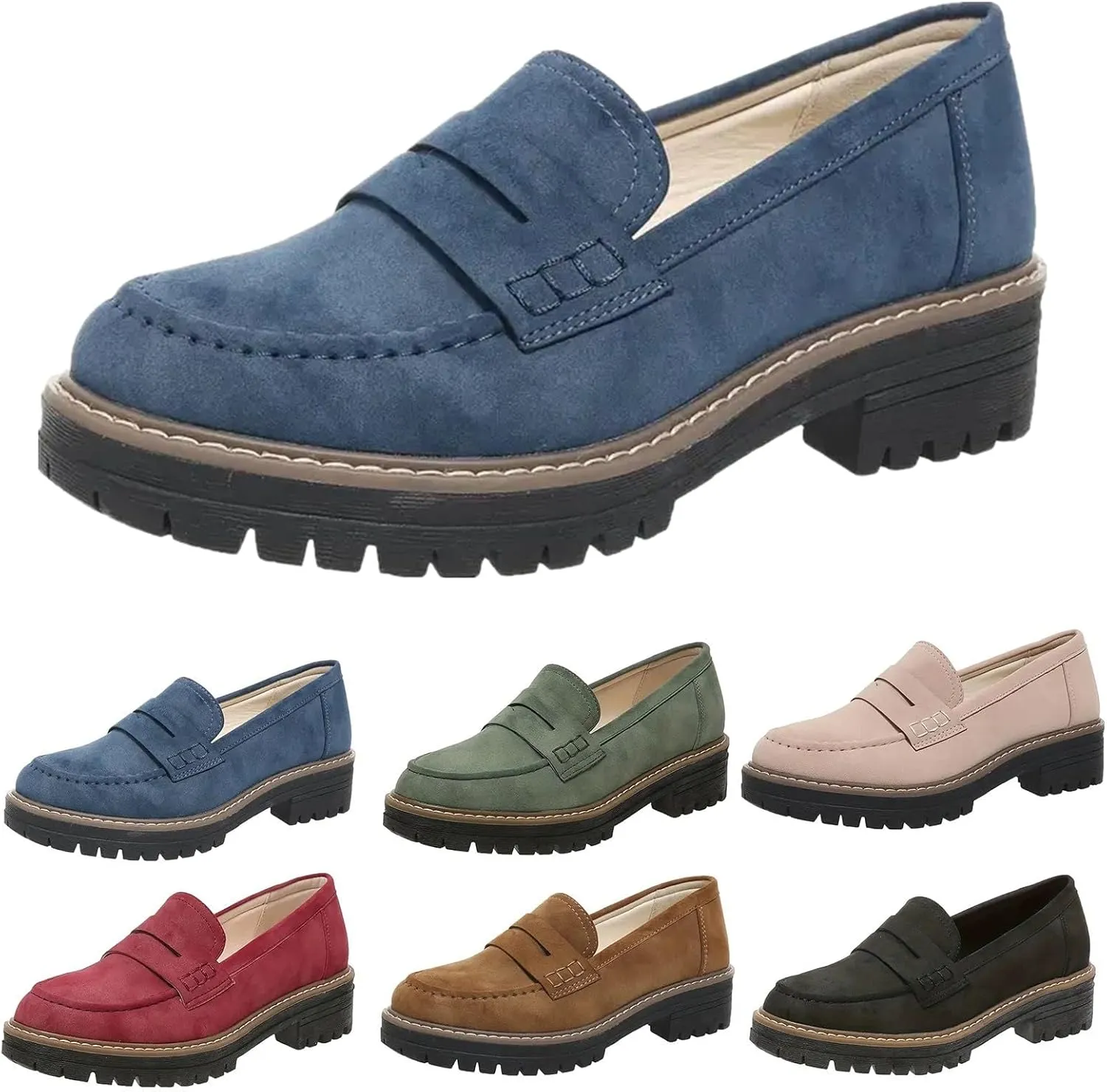 Loafers for Women 2025, Womens Loafers Comfortable Dressy Platform Chunky Penny Loafer Lug Sole Suede Loafers Slip on Work Office Business Casual Dress Shoes Ladies Loafers