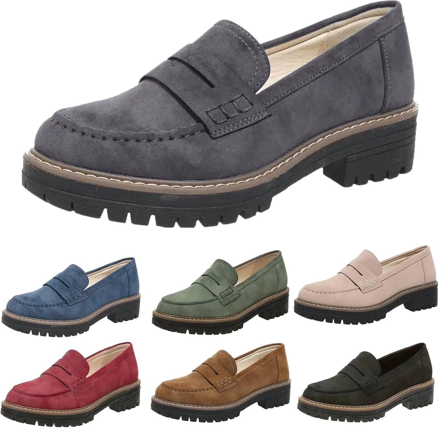 Loafers for Women 2025, Womens Loafers Comfortable Dressy Platform Chunky Penny Loafer Lug Sole Suede Loafers Slip on Work Office Business Casual Dress Shoes Ladies Loafers