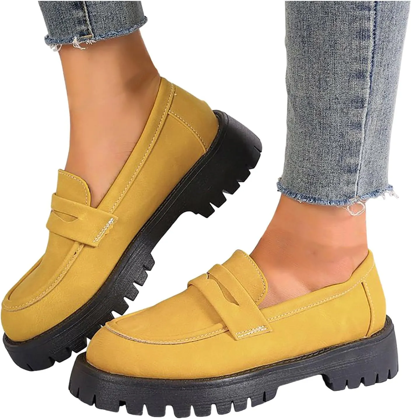 Loafers for Women 2025, Womens Loafers Comfortable Dressy Platform Chunky Penny Loafer Lug Sole Suede Loafers Slip on Work Office Business Casual Dress Shoes Ladies Loafers