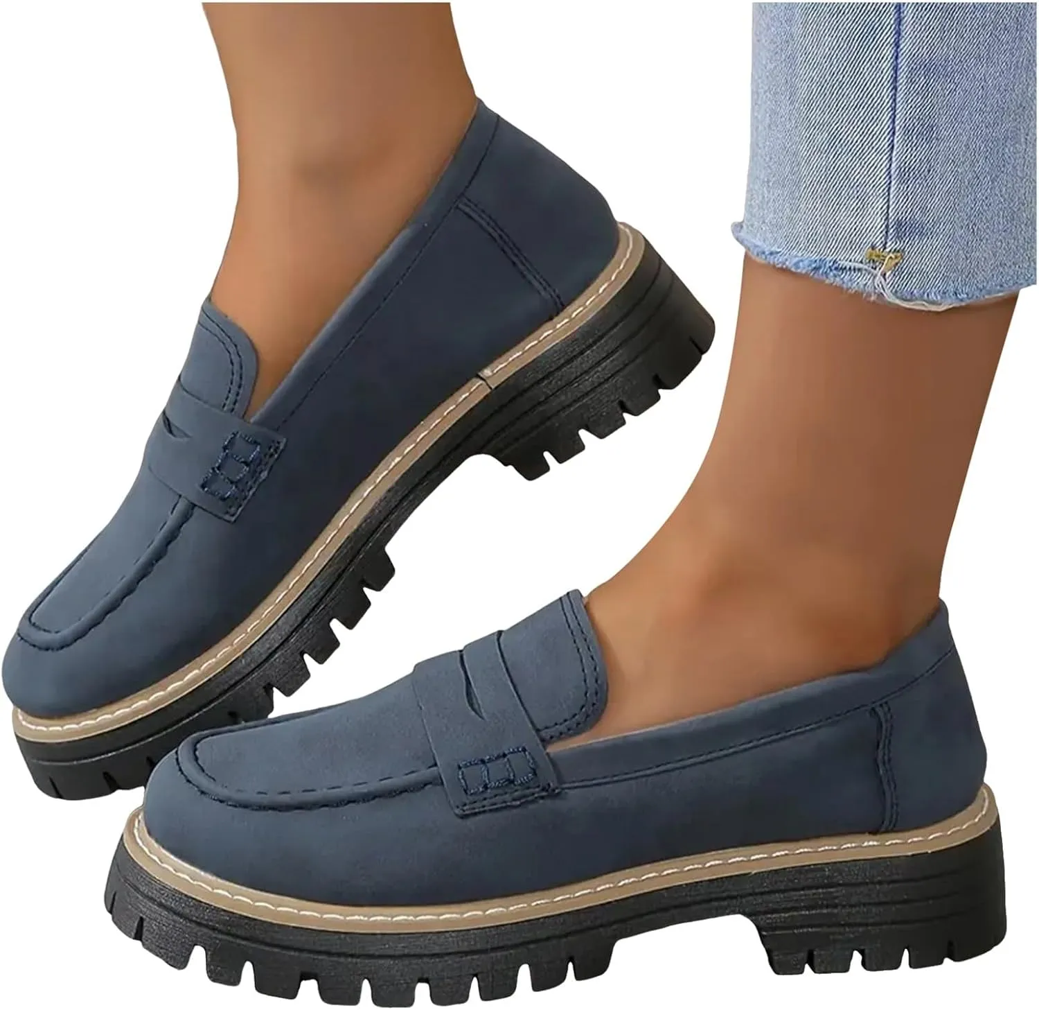 Loafers for Women 2025, Womens Loafers Comfortable Dressy Platform Chunky Penny Loafer Lug Sole Suede Loafers Slip on Work Office Business Casual Dress Shoes Ladies Loafers