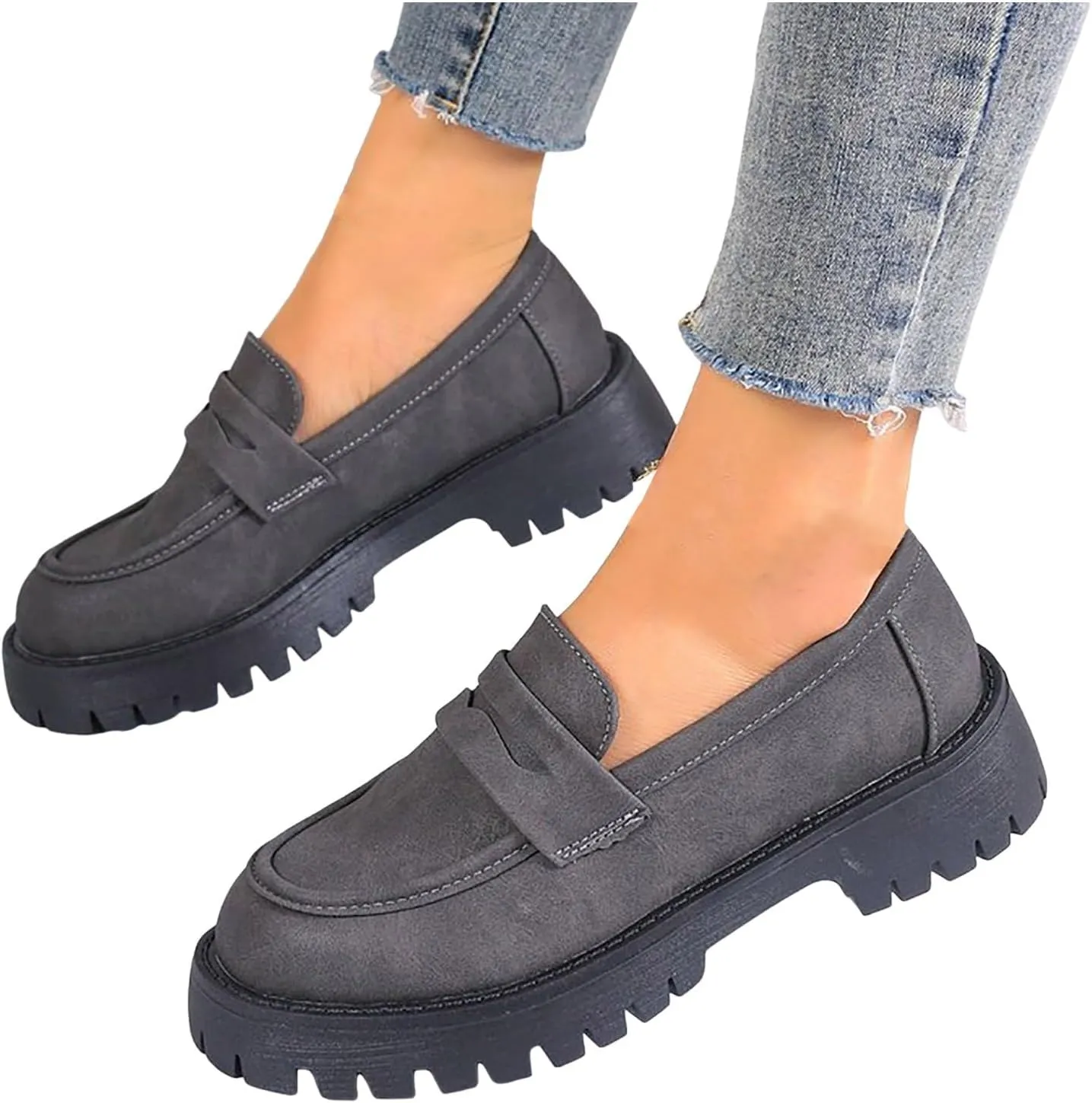 Loafers for Women 2025, Womens Loafers Comfortable Dressy Platform Chunky Penny Loafer Lug Sole Suede Loafers Slip on Work Office Business Casual Dress Shoes Ladies Loafers
