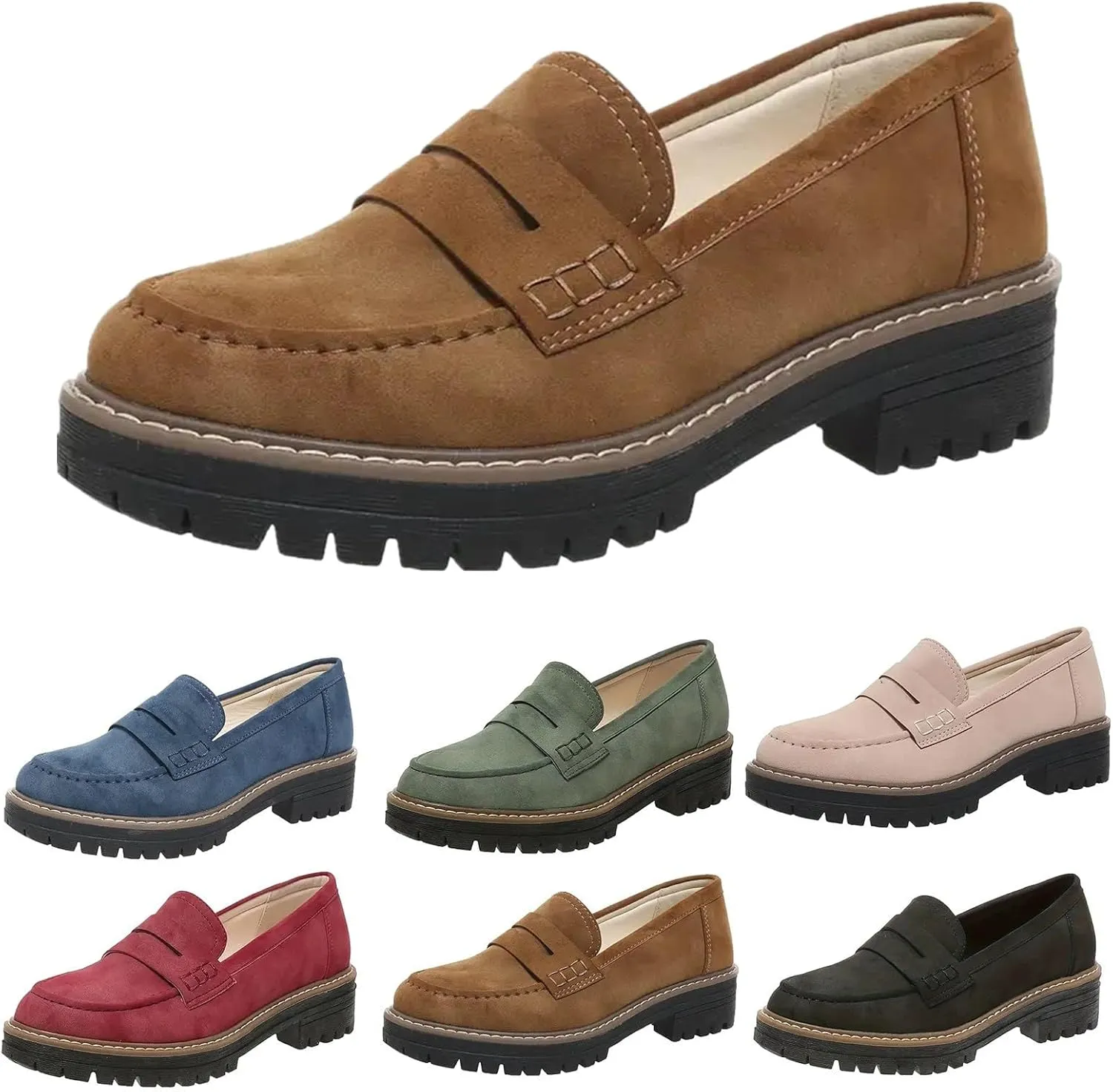 Loafers for Women 2025, Womens Loafers Comfortable Dressy Platform Chunky Penny Loafer Lug Sole Suede Loafers Slip on Work Office Business Casual Dress Shoes Ladies Loafers