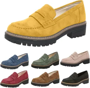 Loafers for Women 2025, Womens Loafers Comfortable Dressy Platform Chunky Penny Loafer Lug Sole Suede Loafers Slip on Work Office Business Casual Dress Shoes Ladies Loafers
