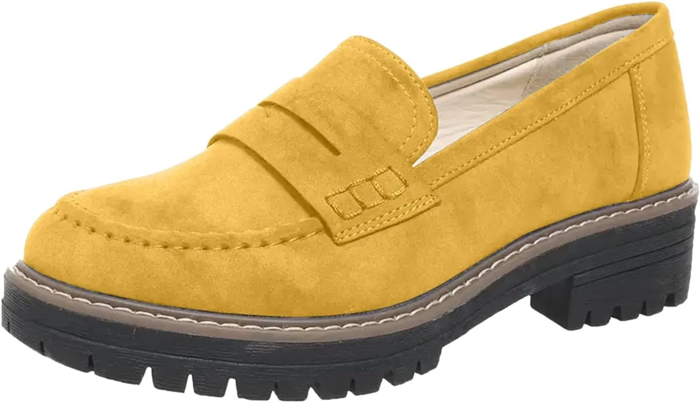 Loafers for Women 2025, Womens Loafers Comfortable Dressy Platform Chunky Penny Loafer Lug Sole Suede Loafers Slip on Work Office Business Casual Dress Shoes Ladies Loafers