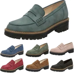 Loafers for Women 2025, Womens Loafers Comfortable Dressy Platform Chunky Penny Loafer Lug Sole Suede Loafers Slip on Work Office Business Casual Dress Shoes Ladies Loafers