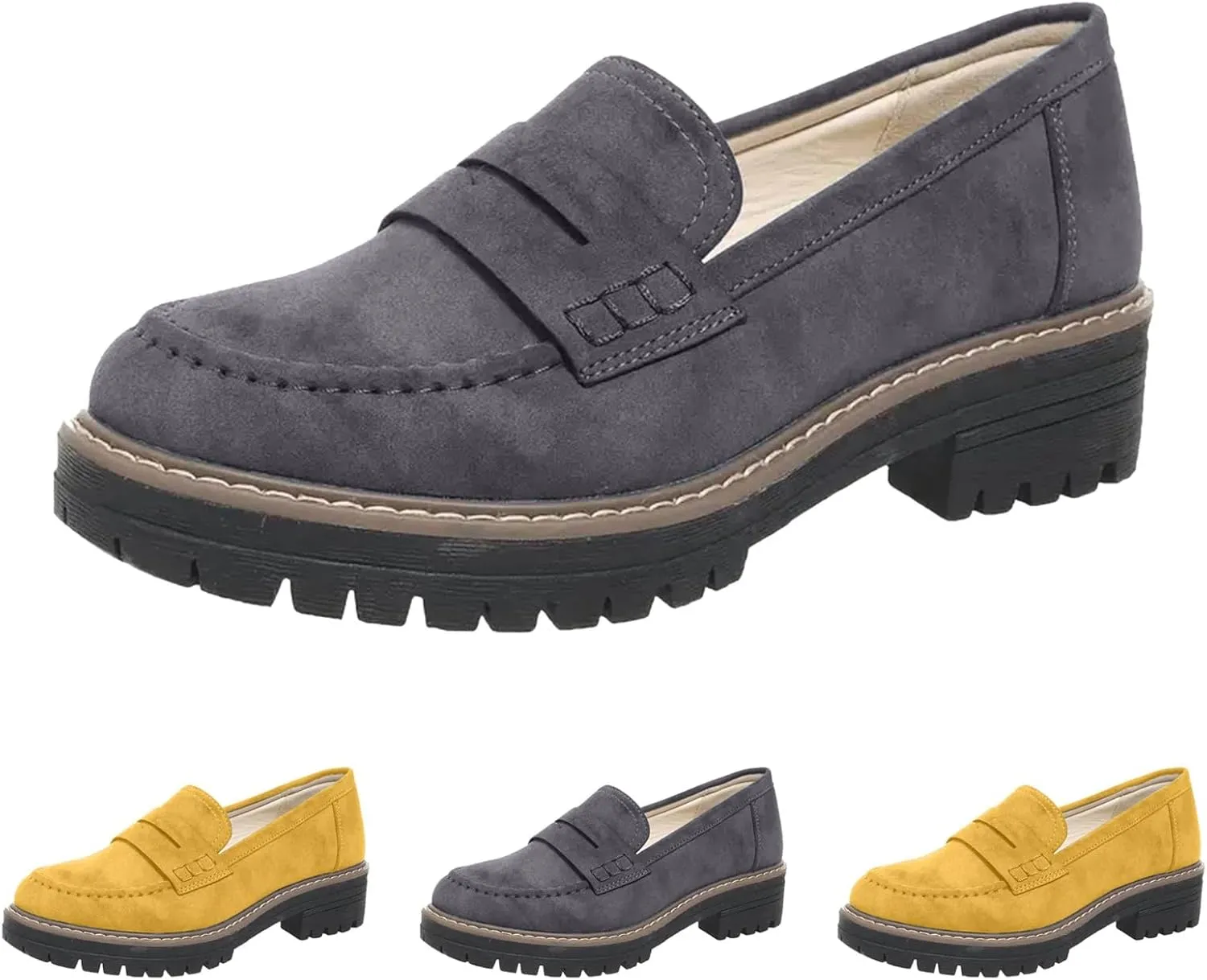 Loafers for Women 2025, Womens Loafers Comfortable Dressy Platform Chunky Penny Loafer Lug Sole Suede Loafers Slip on Work Office Business Casual Dress Shoes Ladies Loafers