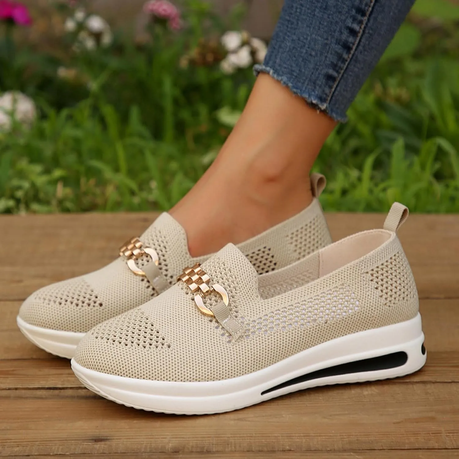Loafers for Women Trendy Mesh Knit Walking Shoes Sock Sneakers Lightweight Comfy Breathable Casual Pull-on Daily Shoe