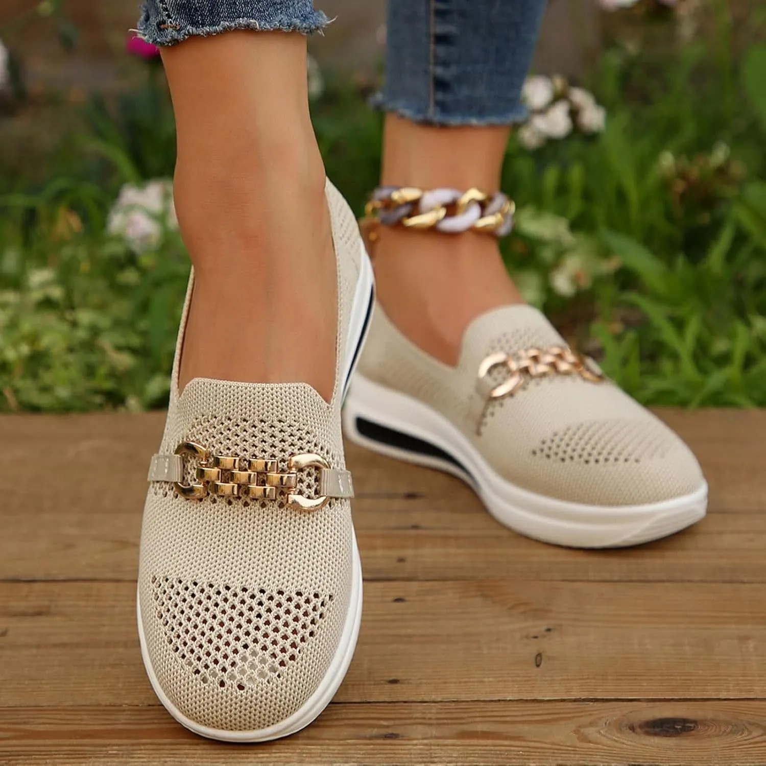 Loafers for Women Trendy Mesh Knit Walking Shoes Sock Sneakers Lightweight Comfy Breathable Casual Pull-on Daily Shoe