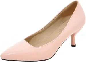 LUXMAX Women Kitten Heel Pointed Toe Pumps Patent Leather Slip On Court Shoes