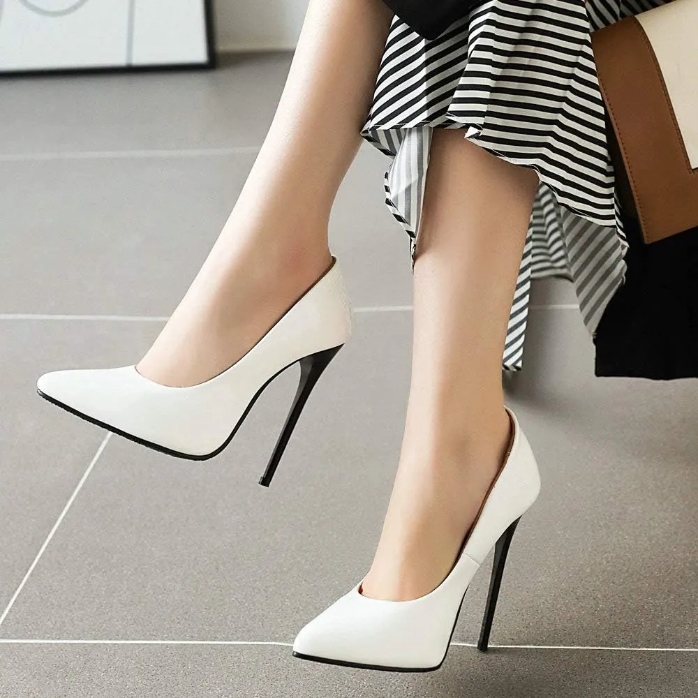LUXMAX Women Patent Leather Pointed Toe Pumps Stiletto High Heel Court Shoes