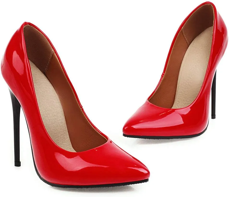 LUXMAX Women Patent Leather Pointed Toe Pumps Stiletto High Heel Court Shoes