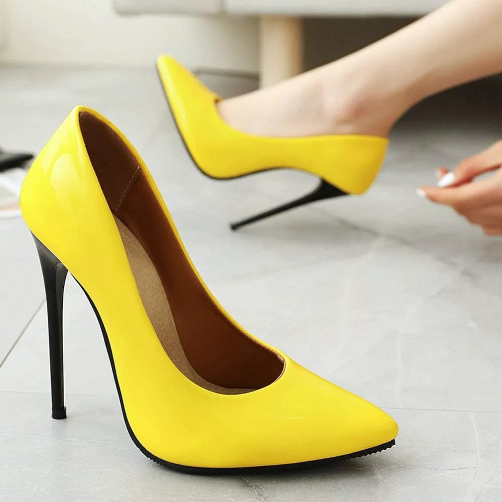 LUXMAX Women Patent Leather Pointed Toe Pumps Stiletto High Heel Court Shoes