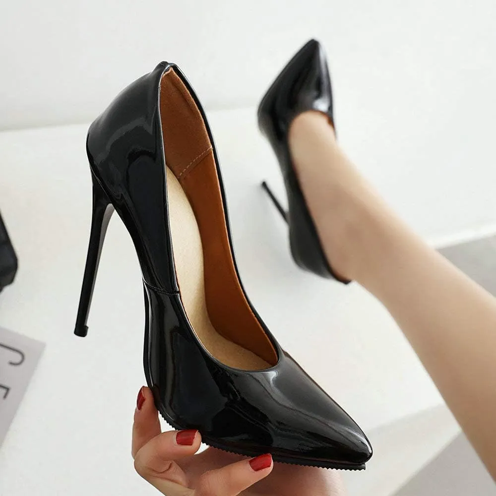 LUXMAX Women Patent Leather Pointed Toe Pumps Stiletto High Heel Court Shoes
