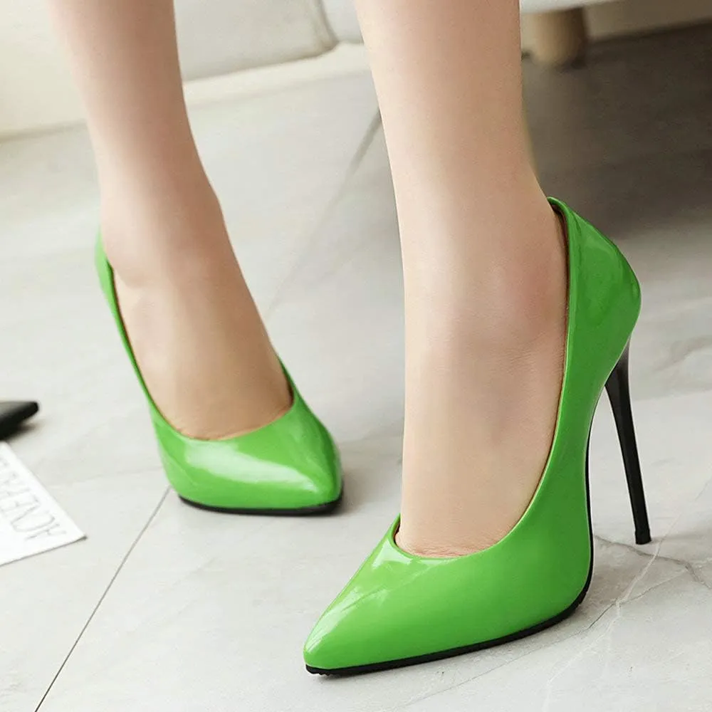 LUXMAX Women Patent Leather Pointed Toe Pumps Stiletto High Heel Court Shoes