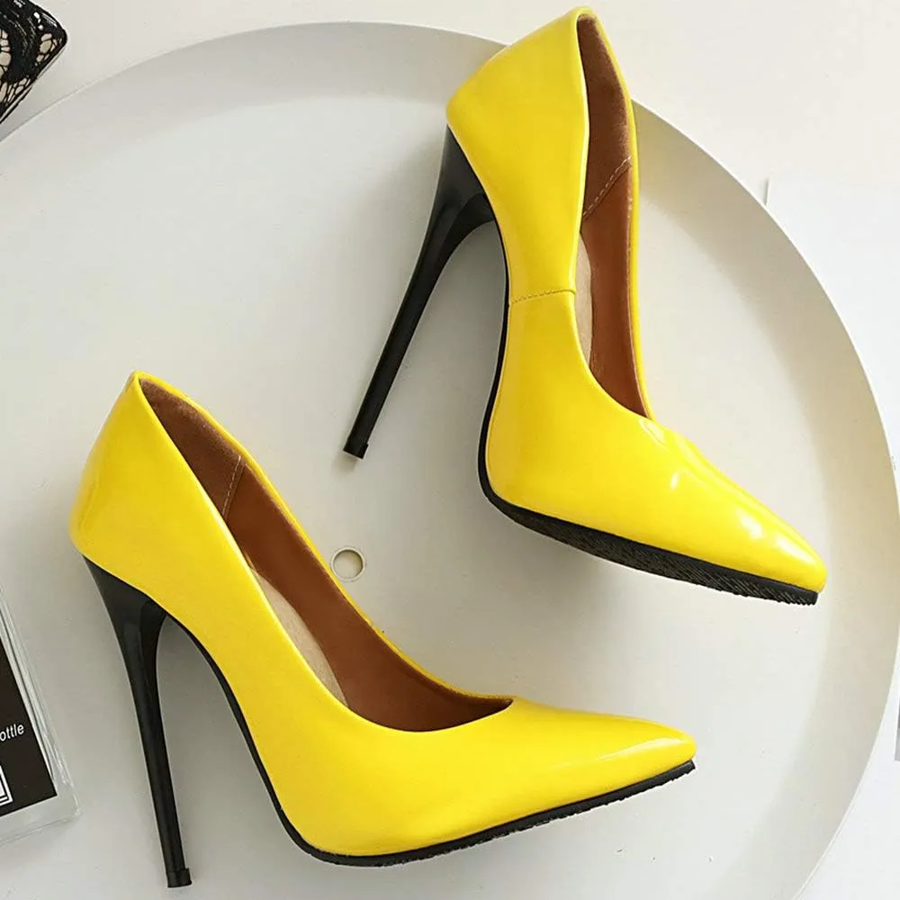 LUXMAX Women Patent Leather Pointed Toe Pumps Stiletto High Heel Court Shoes